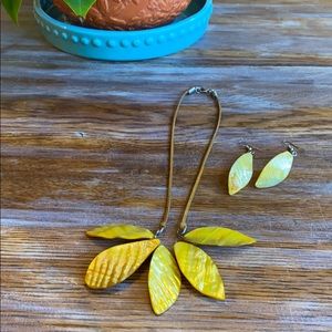 Handmade Yellow Shell Necklace Earrings set